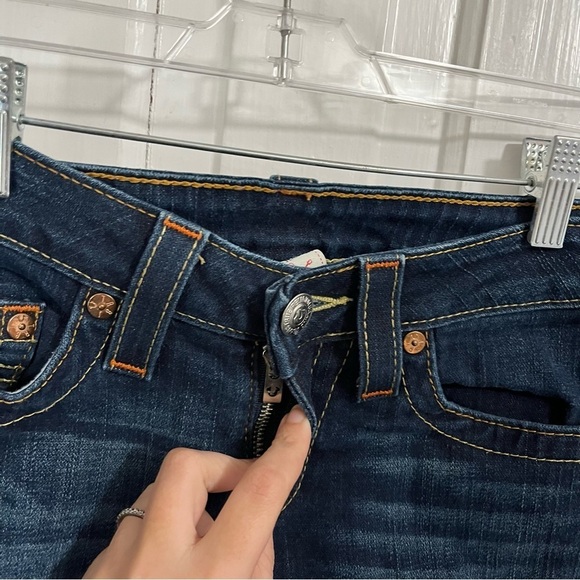True Religion Stella Skinny Jeans Dark Wash Orange Embroidered Size 28 Q2 - Picture 3 of 10